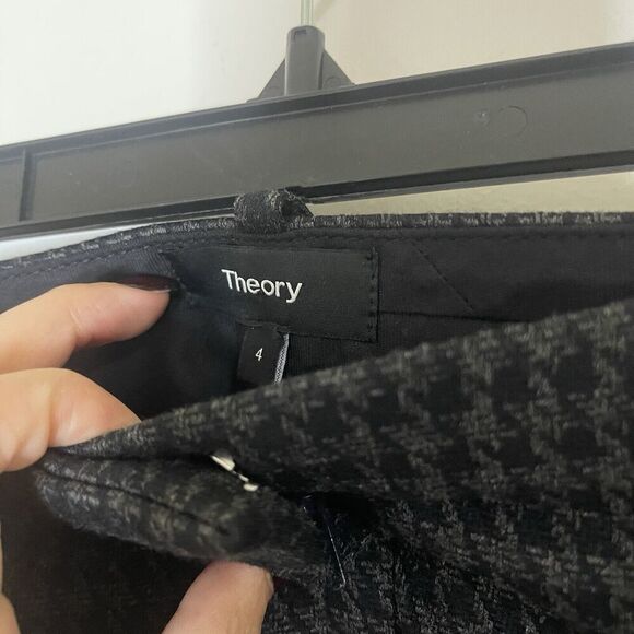 THEORY Gray Houndstooth hound knit twill tailored trouser pants size US 4 - Picture 3 of 6